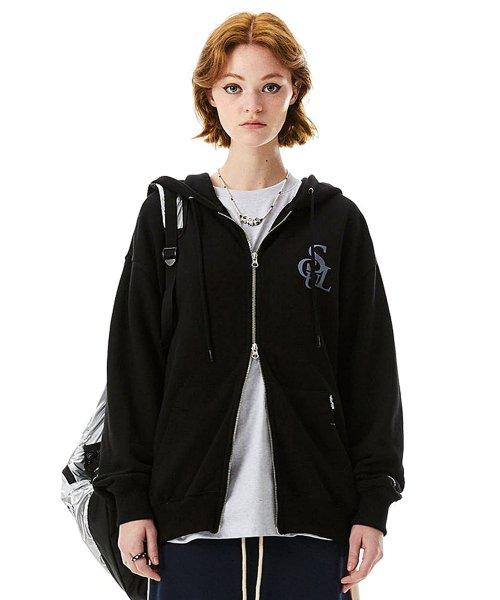 Flocking Symbol Logo Hoodie Zip Up Black