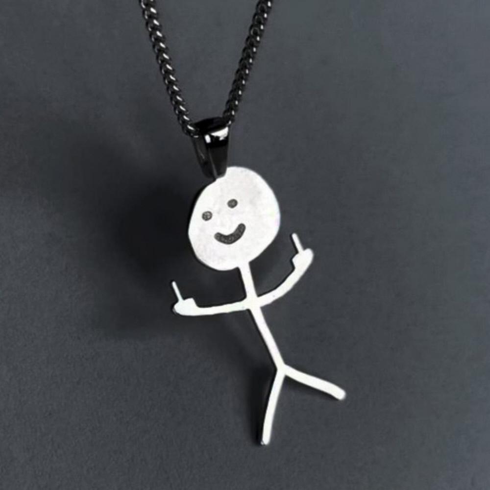 중지목걸이 욕하는 스틱맨 웃기는 친구 마니또 작은 선물 스트릿 패션