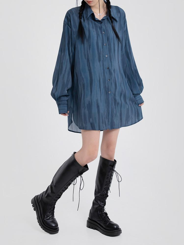 [mnem] watercolor shirt blouse (navy)