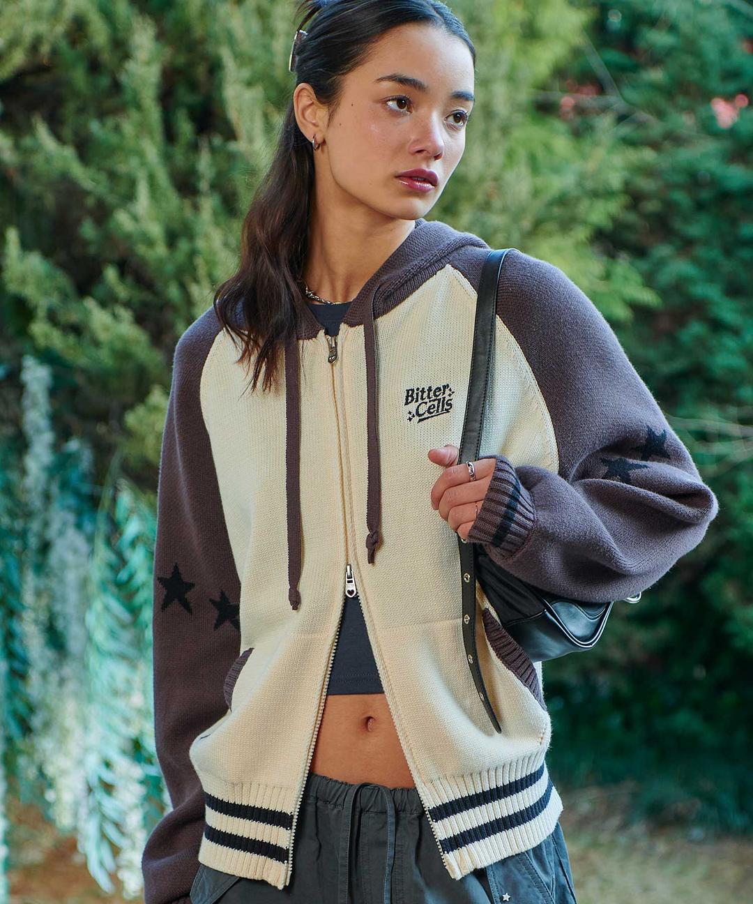 Star Knit Hoodie-Charcoal