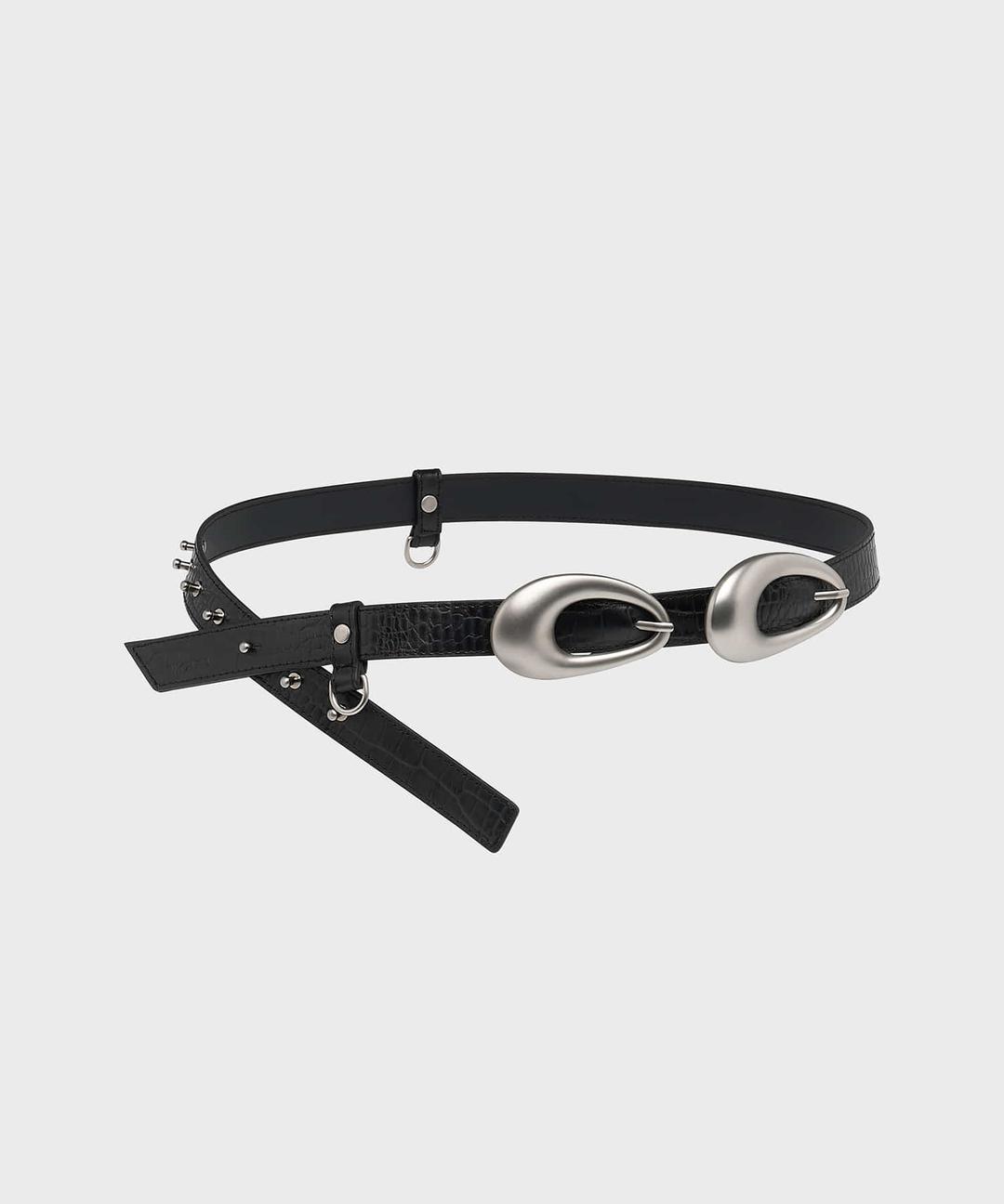 Double Hardware Leather Belt_BLACK