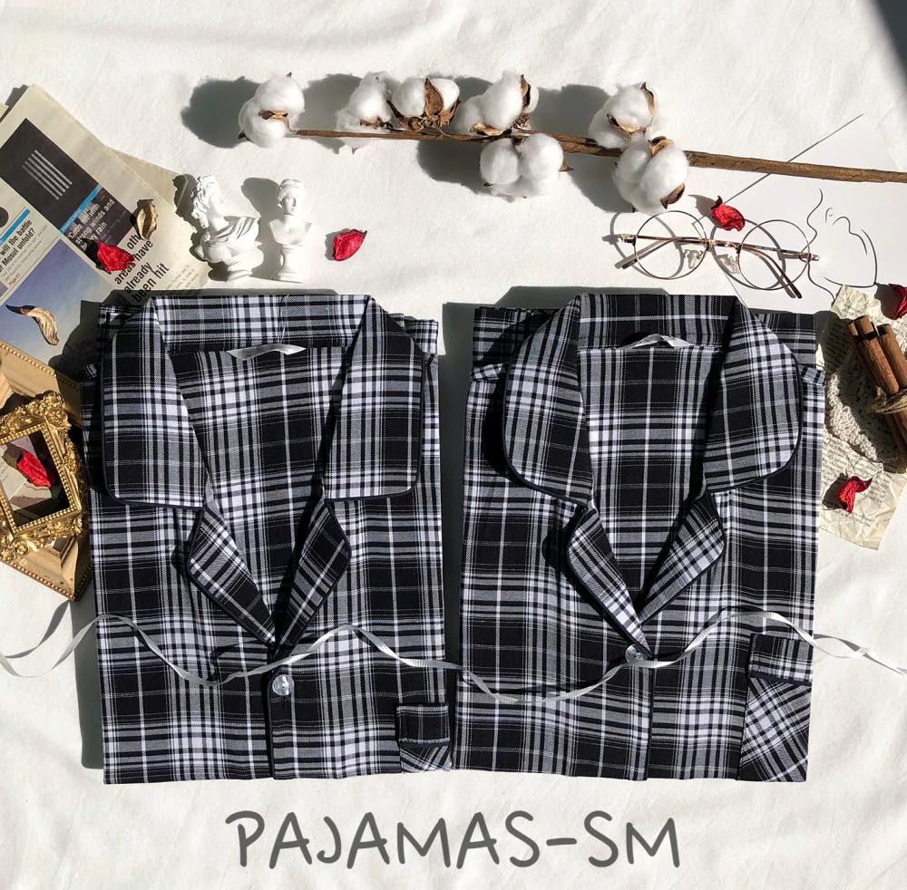 클래식 블랙 글렌체크 순면 커플 파자마 세트(국산) / 순면 홈웨어 부모님잠옷 신혼선물