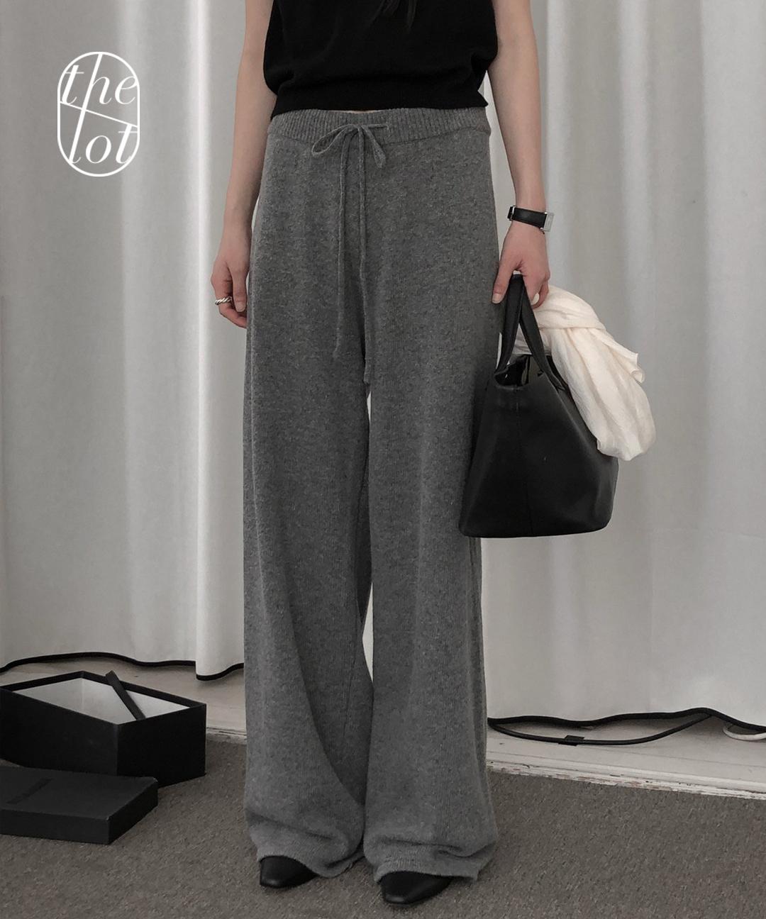 더롯 [Le Butter] 르버터 니트 울 와이드 밴딩 팬츠 (2color) 일자/바지/스트링/베이직/원마일웨어/데일리룩