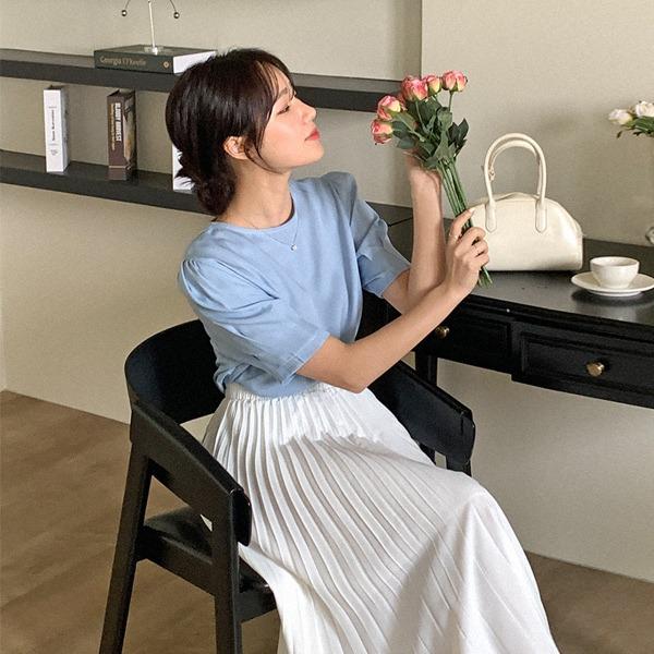 핫핑 [MADE] 드나 스티치 퍼프 반팔블라우스(44~110)
