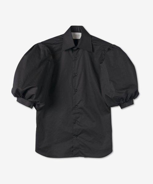 여성 퍼프 슬리브 버튼 업 포플린 셔츠 - 블랙 / N1017BK