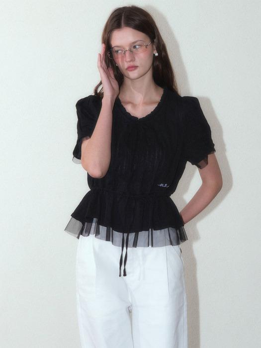 Sheer Layered String Half Blouse_Black