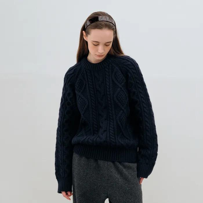 [9th]Cozy Wool Cable Knit_Navy