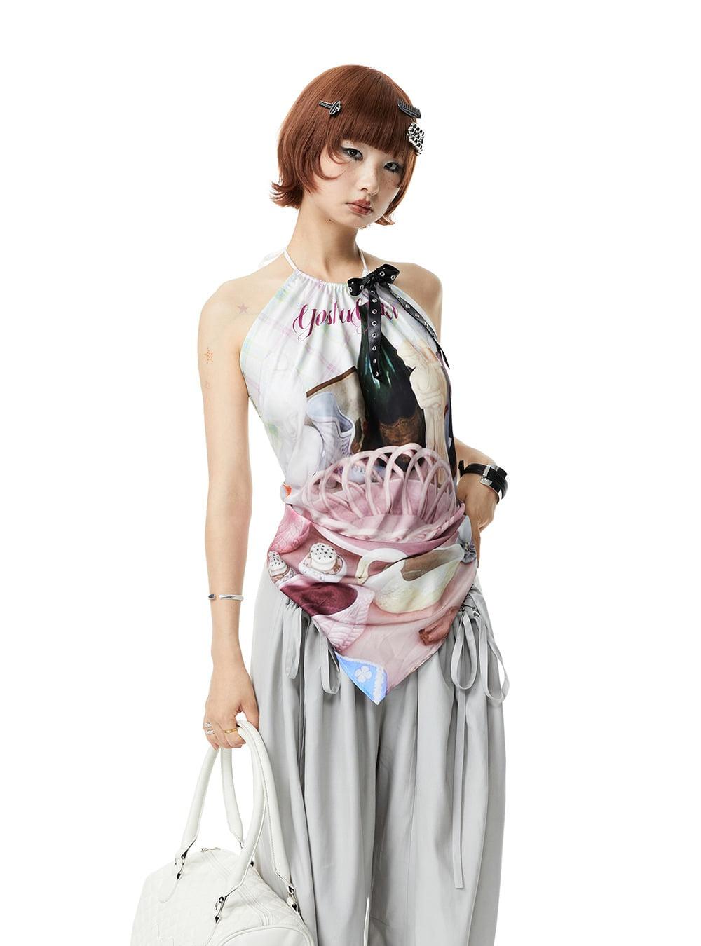 Scarf-Inspired Printed Halter Top (3color)
