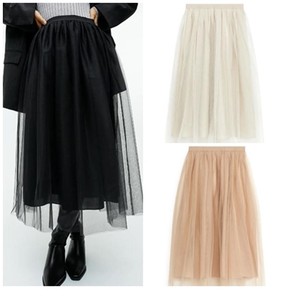[국내배송] ARKET 아르켓 튤 스커트 라이트 베이지 블랙 치마 샤스커트 0994243005002
