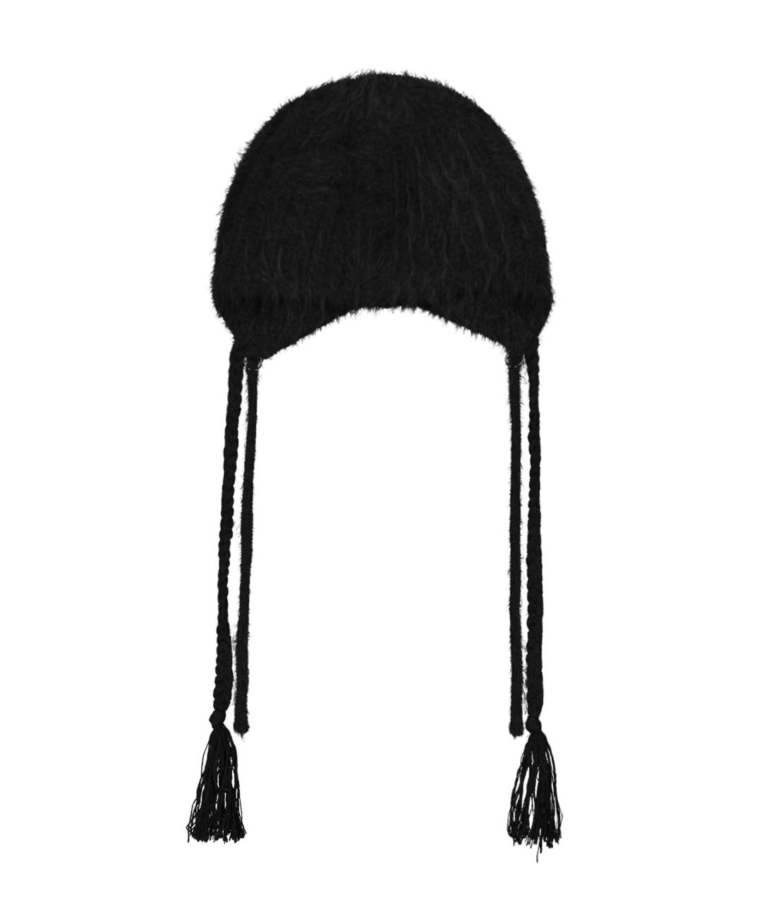 Double Strap Angora Beanie / Black