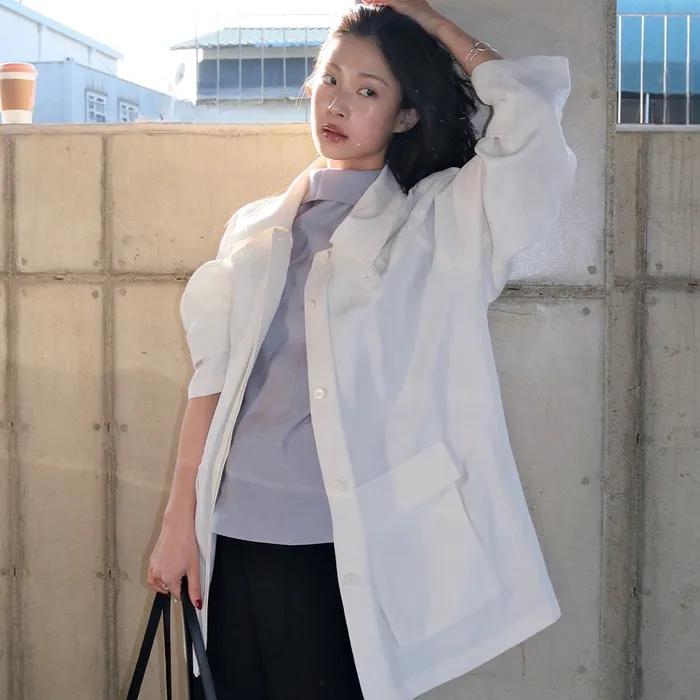 [주이비 착용] LINEN TUCK VOLUME JACKET (WHITE)
