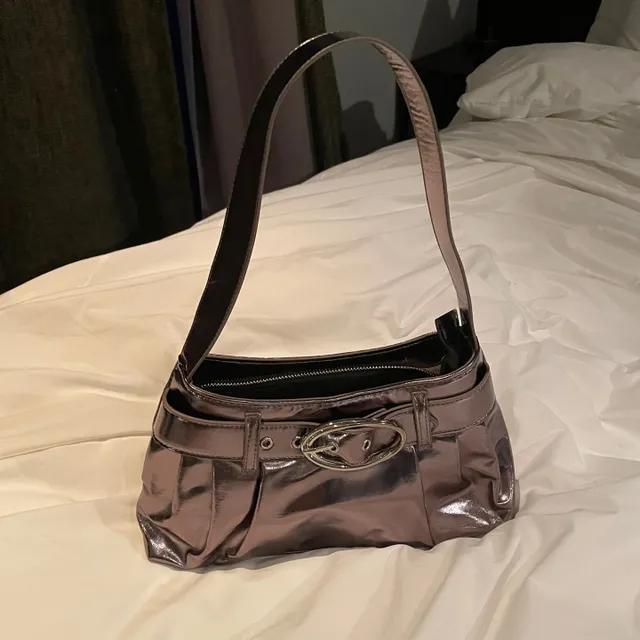 y2k 에나멜 유광 버클 레더 벨트 숄더백 실버 메탈 가방