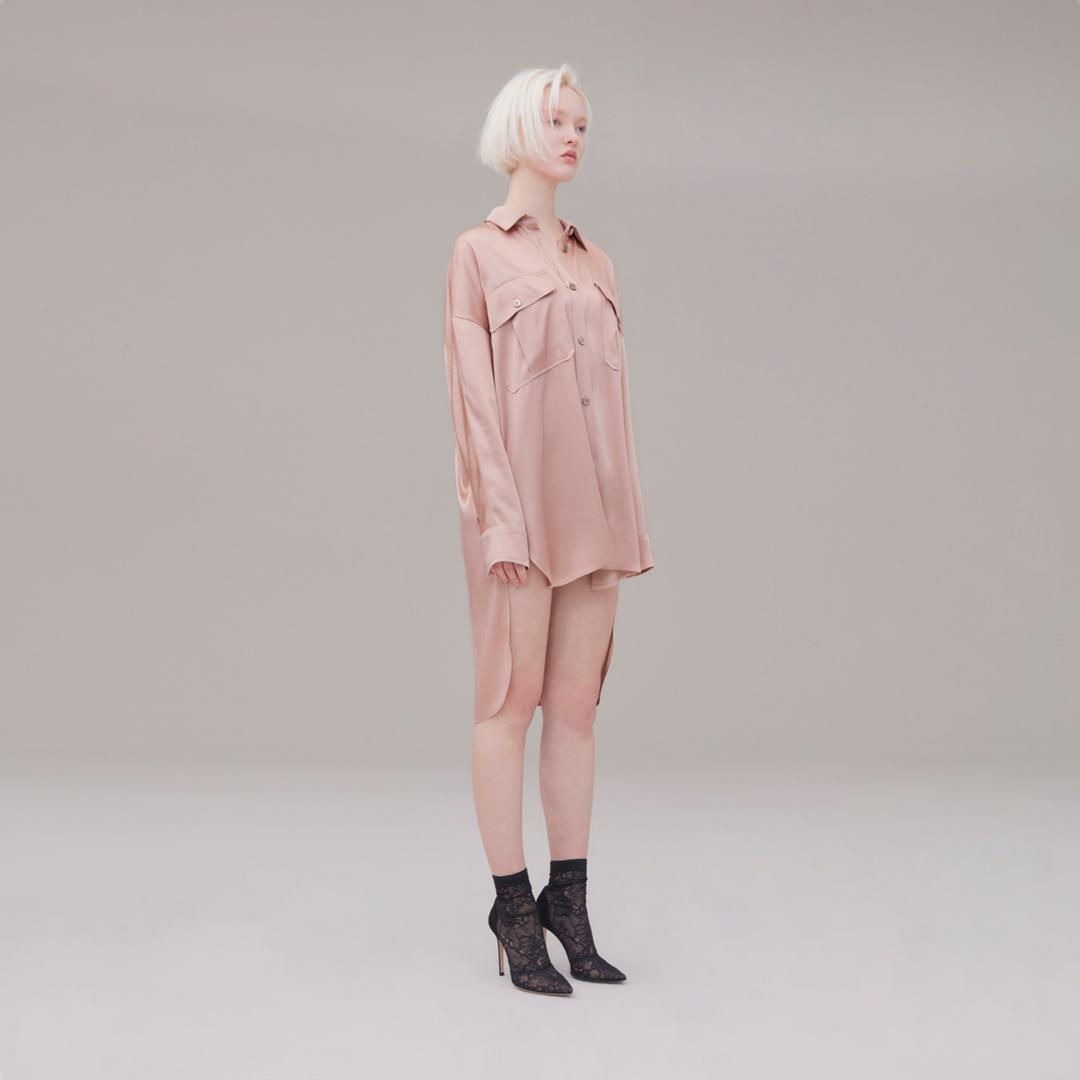 Long tail silk shirt 005 Indipink