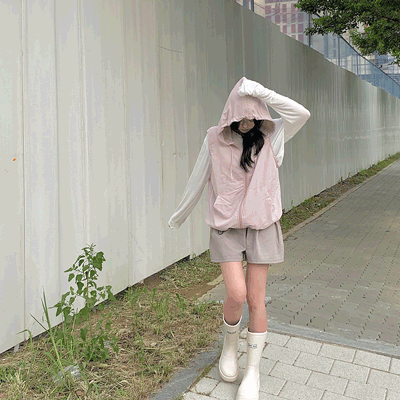 레코드 후드 나일론 조끼 : record hoodie Anorak vest - 4 color