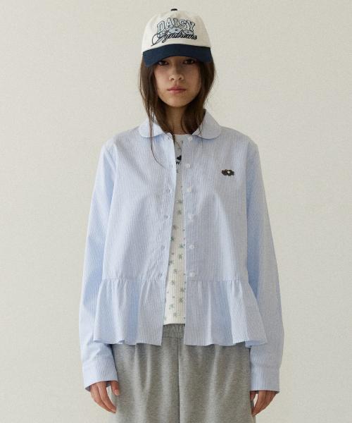 ROUND COLLAR FRILL BLOUSE blue