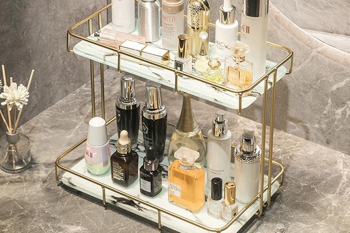 마블 골드 2단 욕실 선반 트레이 화장품 정리대