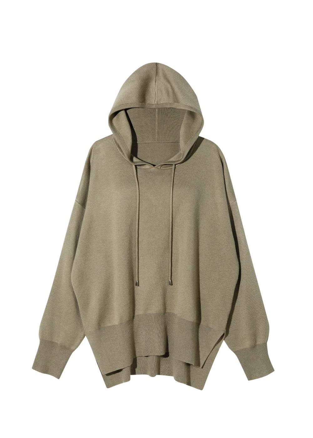 베키 후드 니트 탑 - 카키베이지