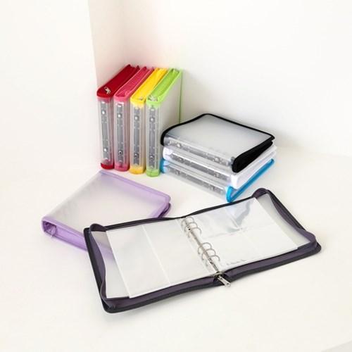 [A6와이드] 6공 스퀘어 반투명 지퍼 바인더 커버 속지 네컷앨범