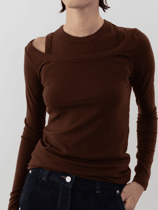 Layerd Round T Shirt _Brown
