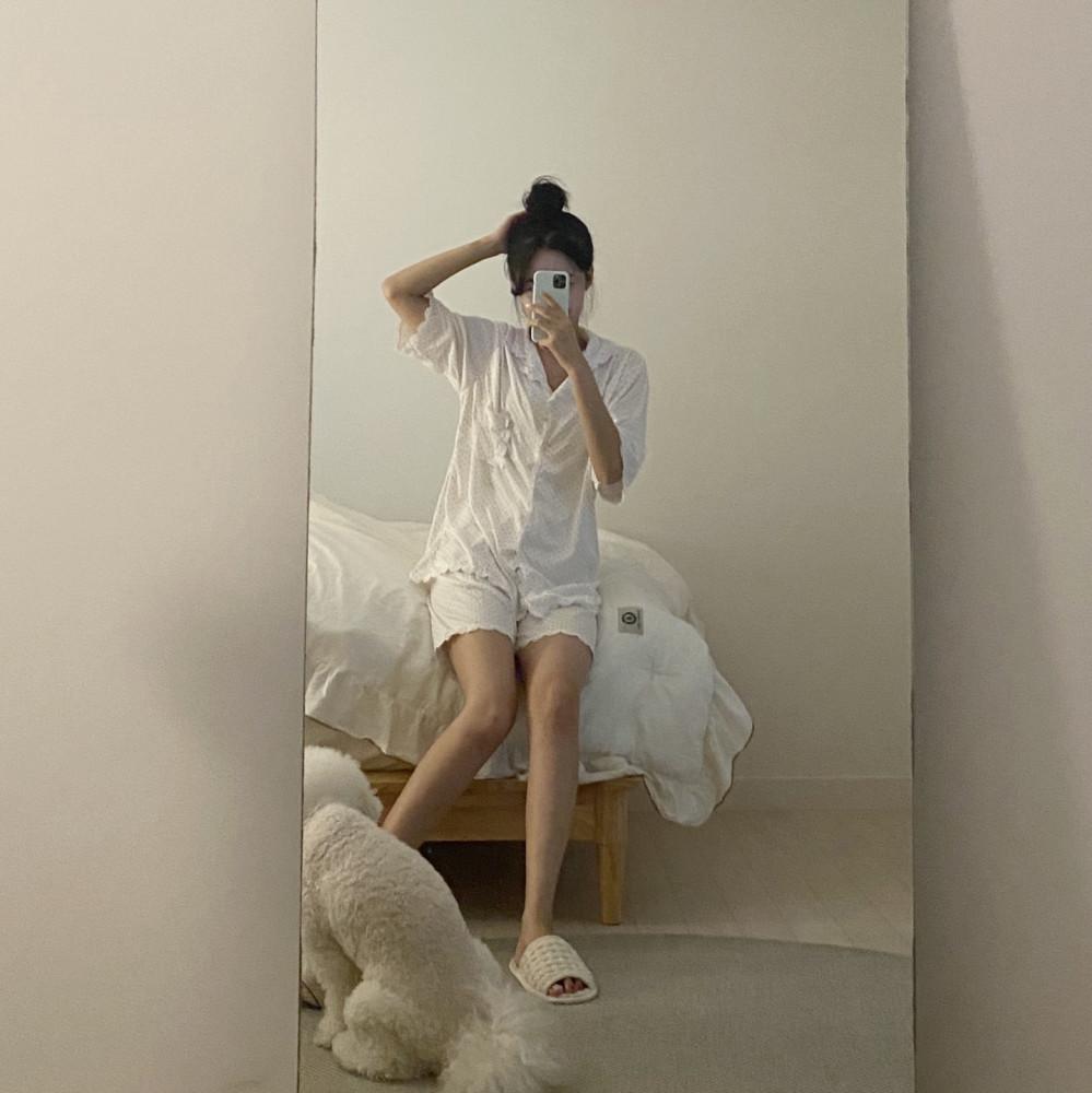 레이스 무지개 땡땡이 반팔 파자마 잠옷 세트