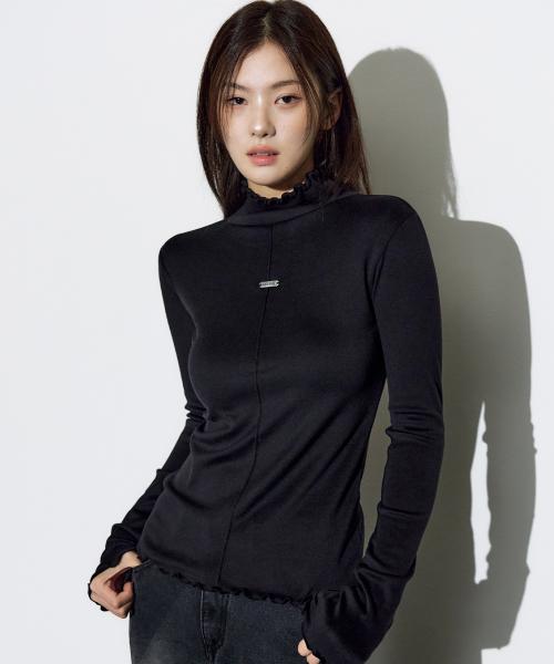 레터스 엣지 스티치 하이넥 롱 슬리브 [블랙]