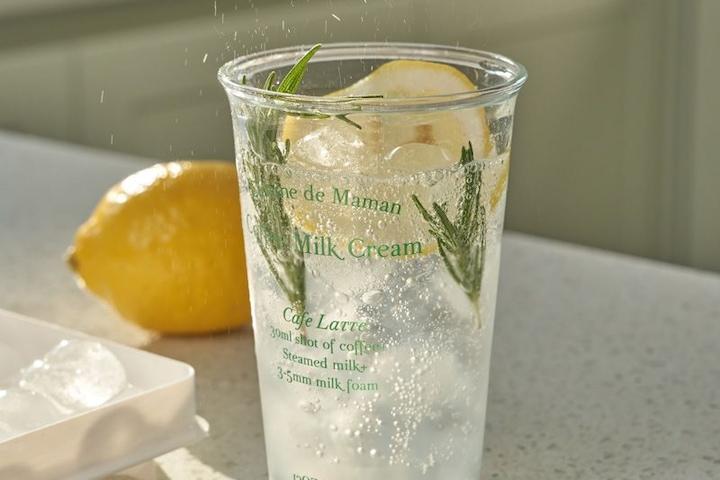 1+1 퀴진드마망 레터링 강화유리 물컵 390ml 홈카페 아이스커피 컵 하이볼 잔 컵