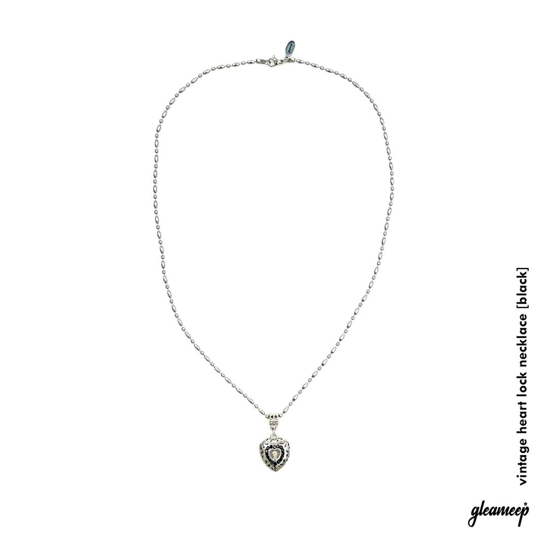 vintage heart lock necklace [black]