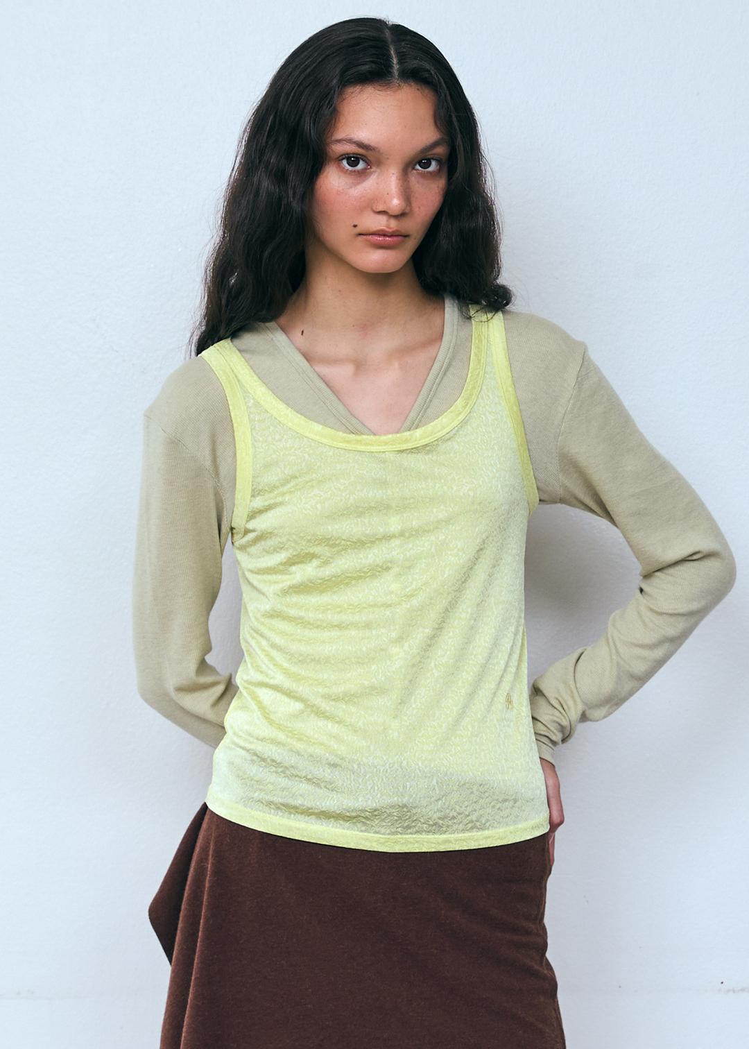 Floral Mesh Sleeveless Top_Lemon