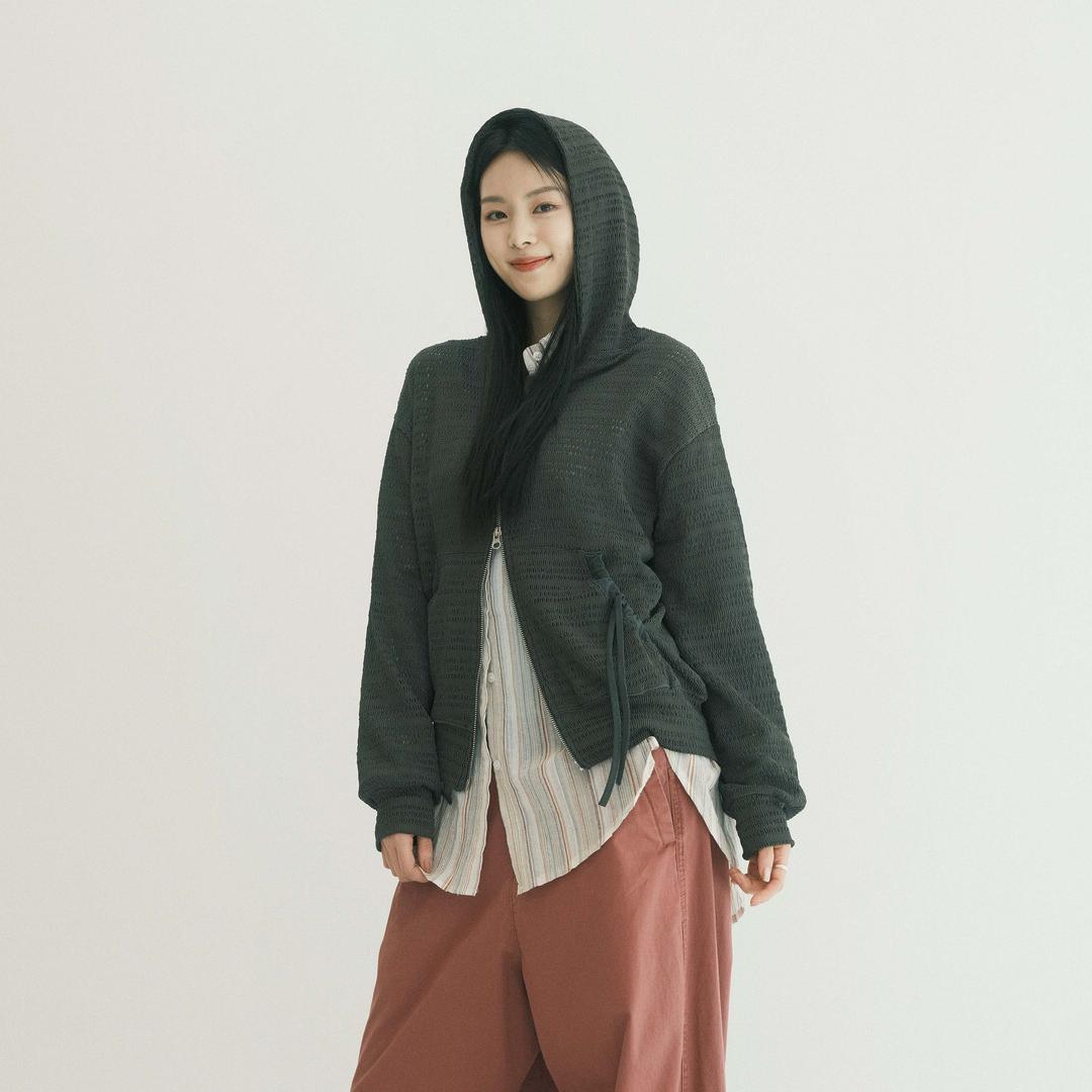 틸데서울 블로우 펀칭 리본 후드 집업 3color