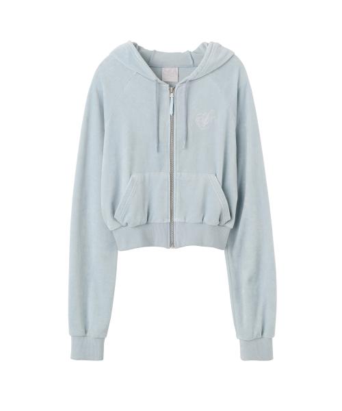 Velour Zip-Up Hoodie Baby Blue