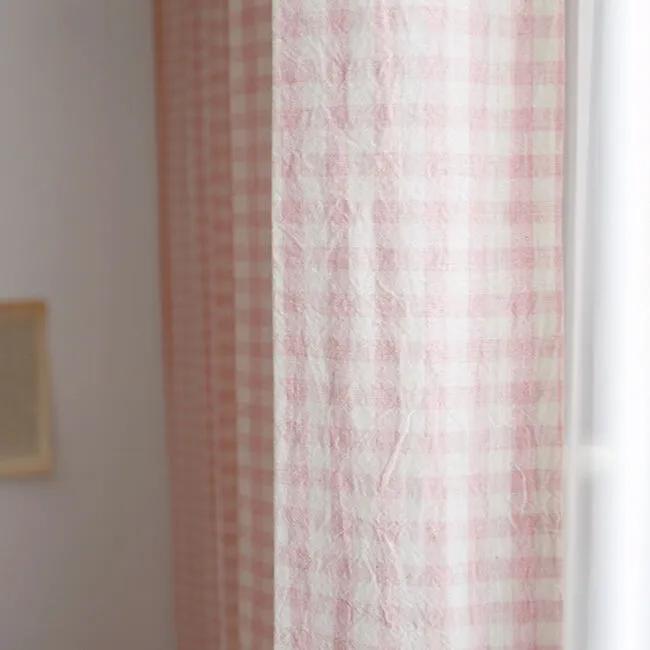 멜란 체크 커튼 - 러블리핑크