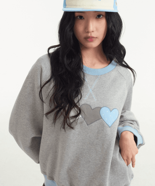Heart Patch Sweatshirt Gray Blue