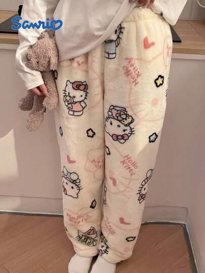 Sanrio Sanrio Comfort Hello Kitty Flannel Pajama Pants - Pink, New Year Sleepwear, Casual Home Pants, Autumn/Winter Flannel Trousers, Suitable For Couples Or Friends, Vacation