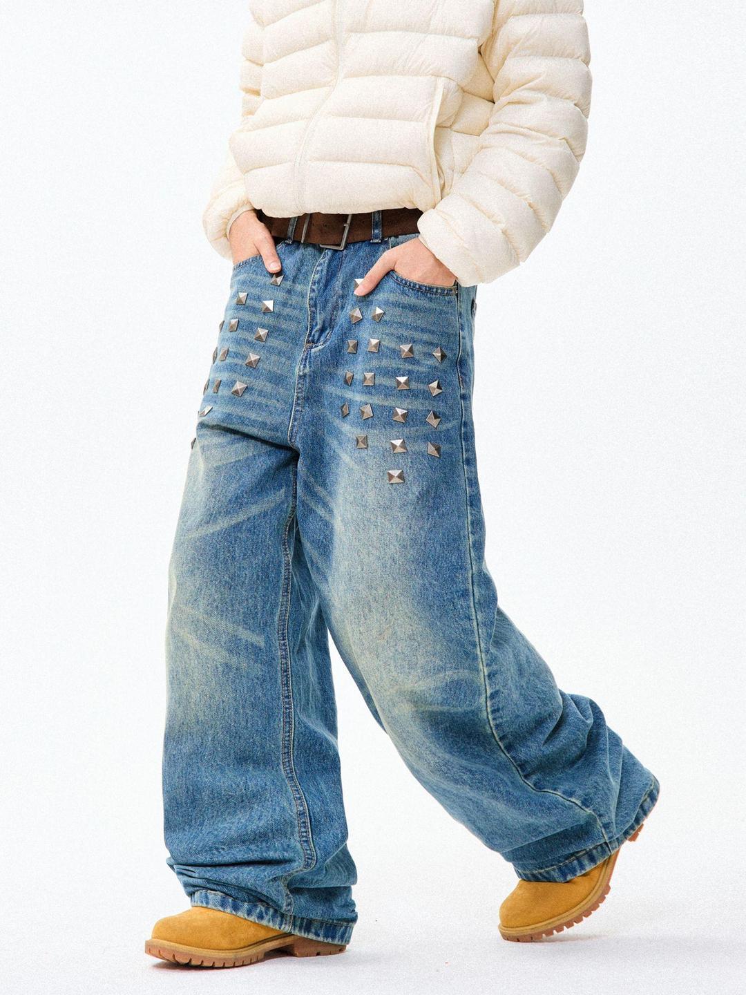 YOUNG STAGE 영스테이지여성 루즈핏 와이드 데님 팬츠 워싱 포인트