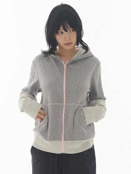 Milky Combi Hoodie Zip up Floral Melange Grey