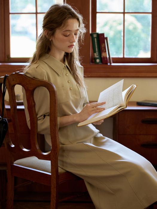 MIEL classic H-line long classic dress_BEIGE