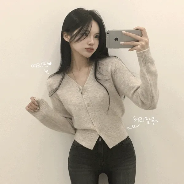 [고퀄,캐시울🤍/색감맛집] 허리잘록~ 여리핏, 부드러운 캐시 울 브이넥 크롭 니트가디건 (9color)