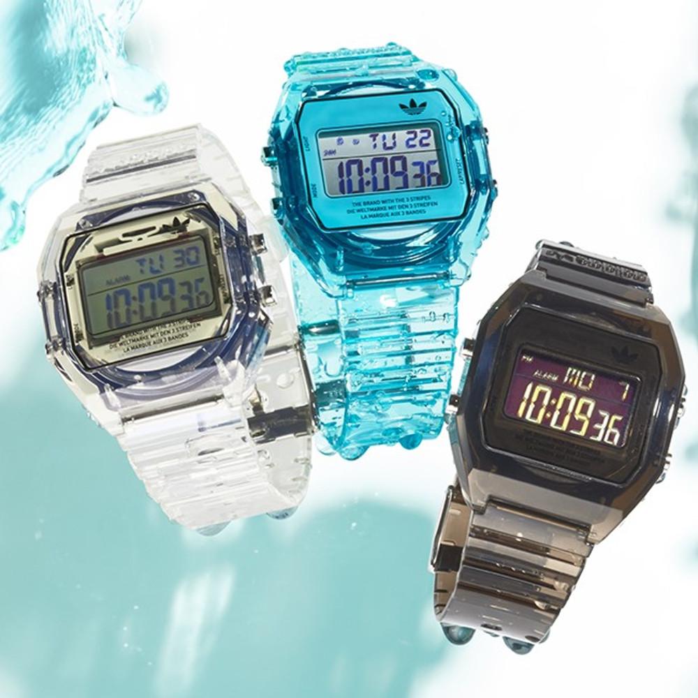 아디다스 DIGITAL TWO Crystal 디지털 손목 시계 클리어 워치