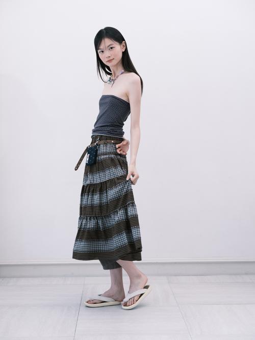 투웨이 버튼 셔링 스커트 2way Button Shirring Skirt (Brown)