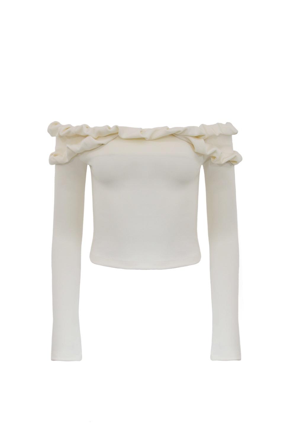 TWIST FRILL OFF-SHOULDER TOP IVORY