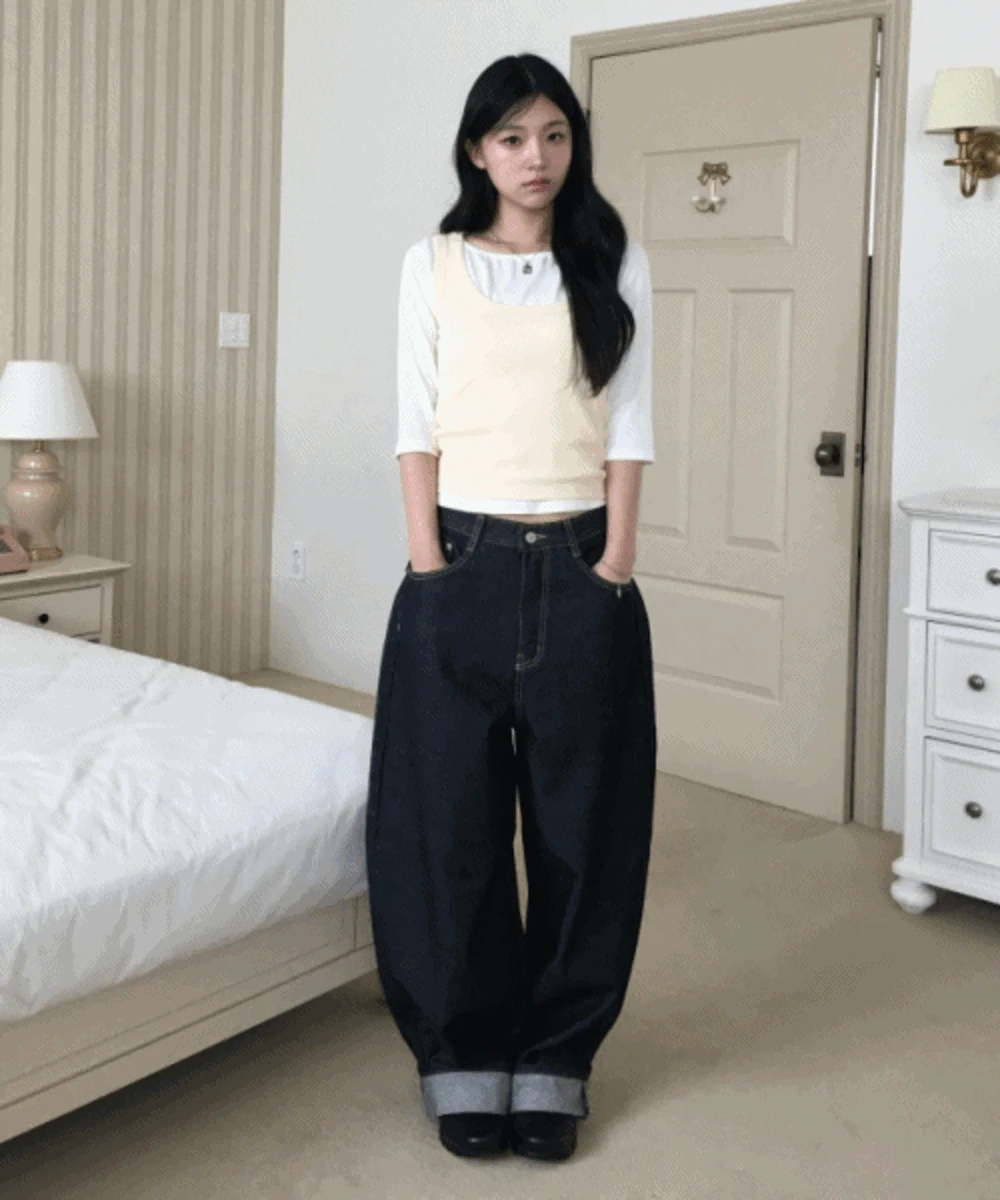 [앞뒤가능/레이어드] 레이어드 골지 나시