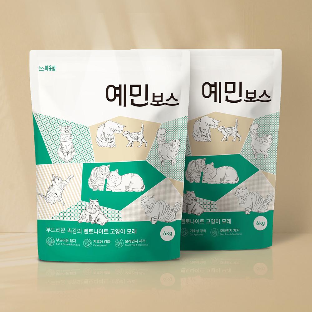 부드러운 벤토나이트 6kg 2개입 예민보스 고양이모래 야옹섬
