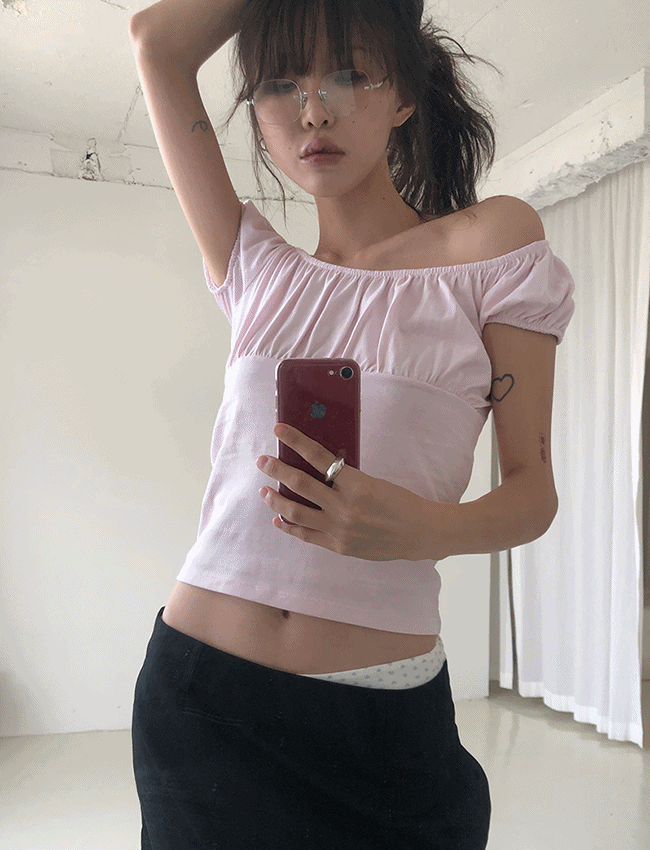 더에펠 캔디 셔링 스퀘어넥 캡소매 티셔츠 (3color)