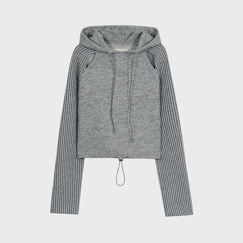 Knitted Side Slit Hoodie [Gray]