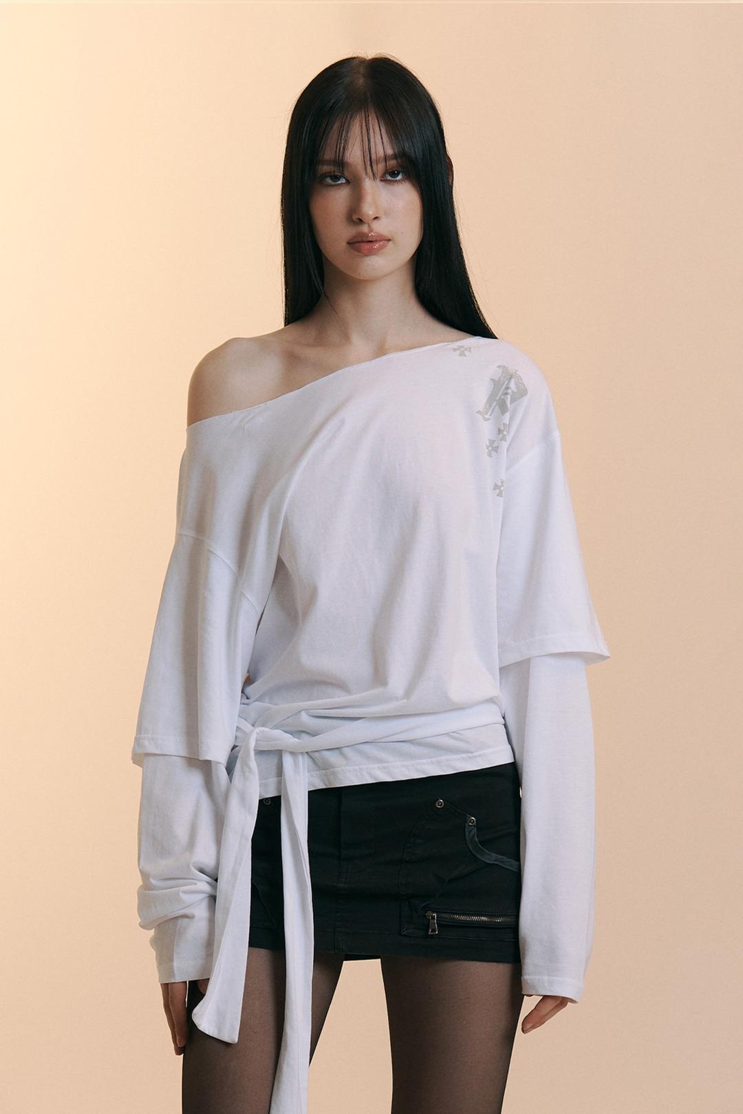 Noice Tie Long Sleeve Top (White)