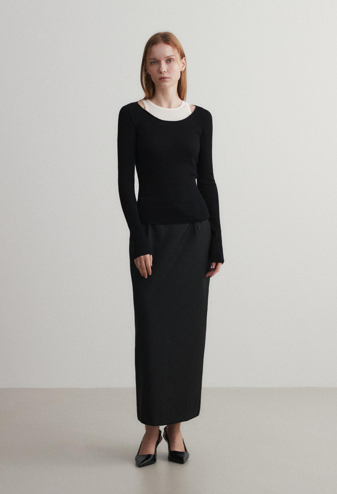 (우먼)울 더블 컷 아웃 니트 블랙