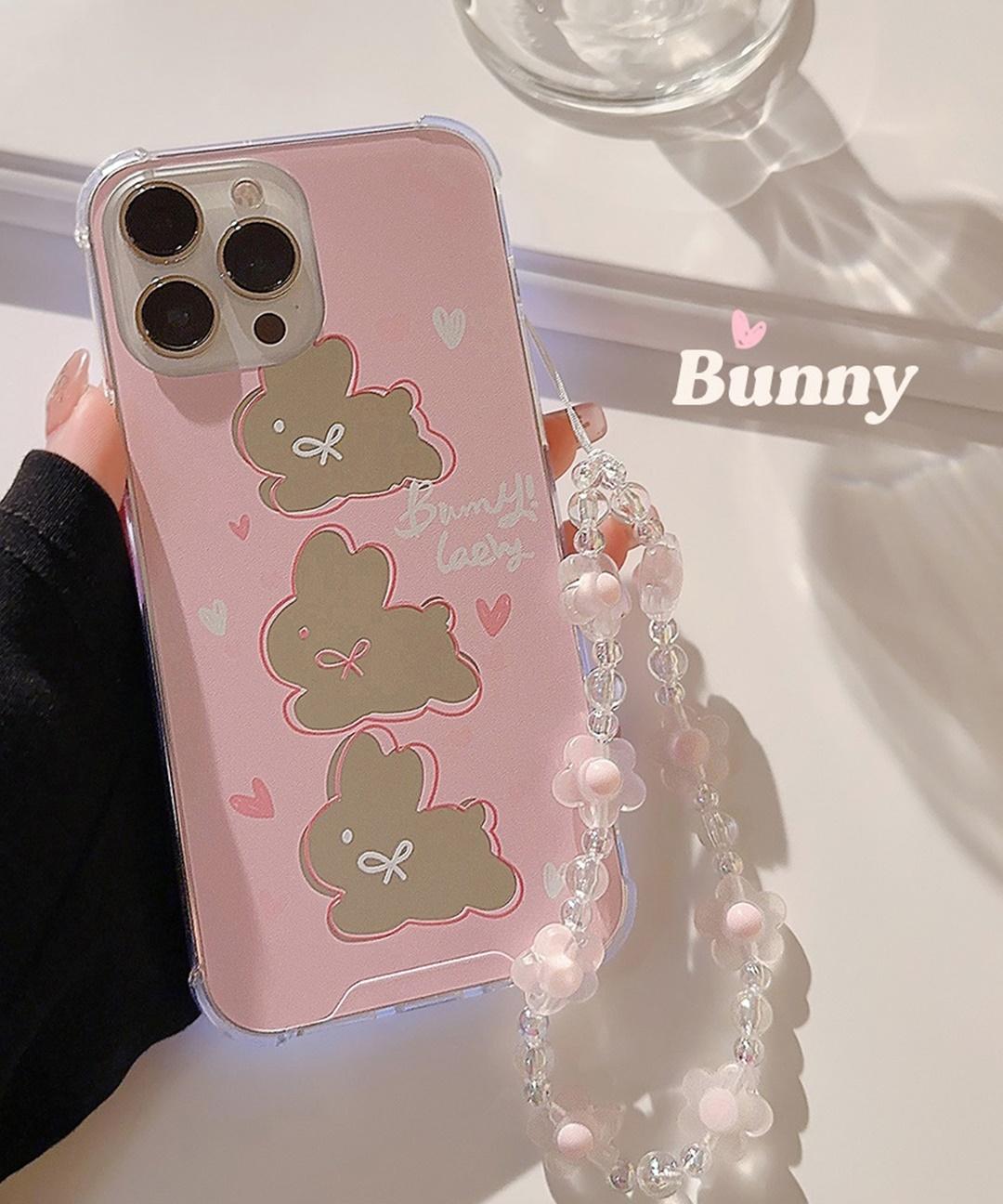 당일출고❤토끼 비즈 스트랩 귀여운 미러 아이폰케이스 범퍼 거울 핸드폰 생일선물 우정템 (아이폰 7 8 Se2 Se3 X Xs XR 11 14 15 프로 맥스 12 13 미니)