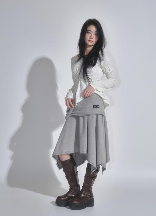 애즈온(ASON)  LENA UNBALANCE SKIRT / GRAY - 사이즈 & 후기 | 무신사