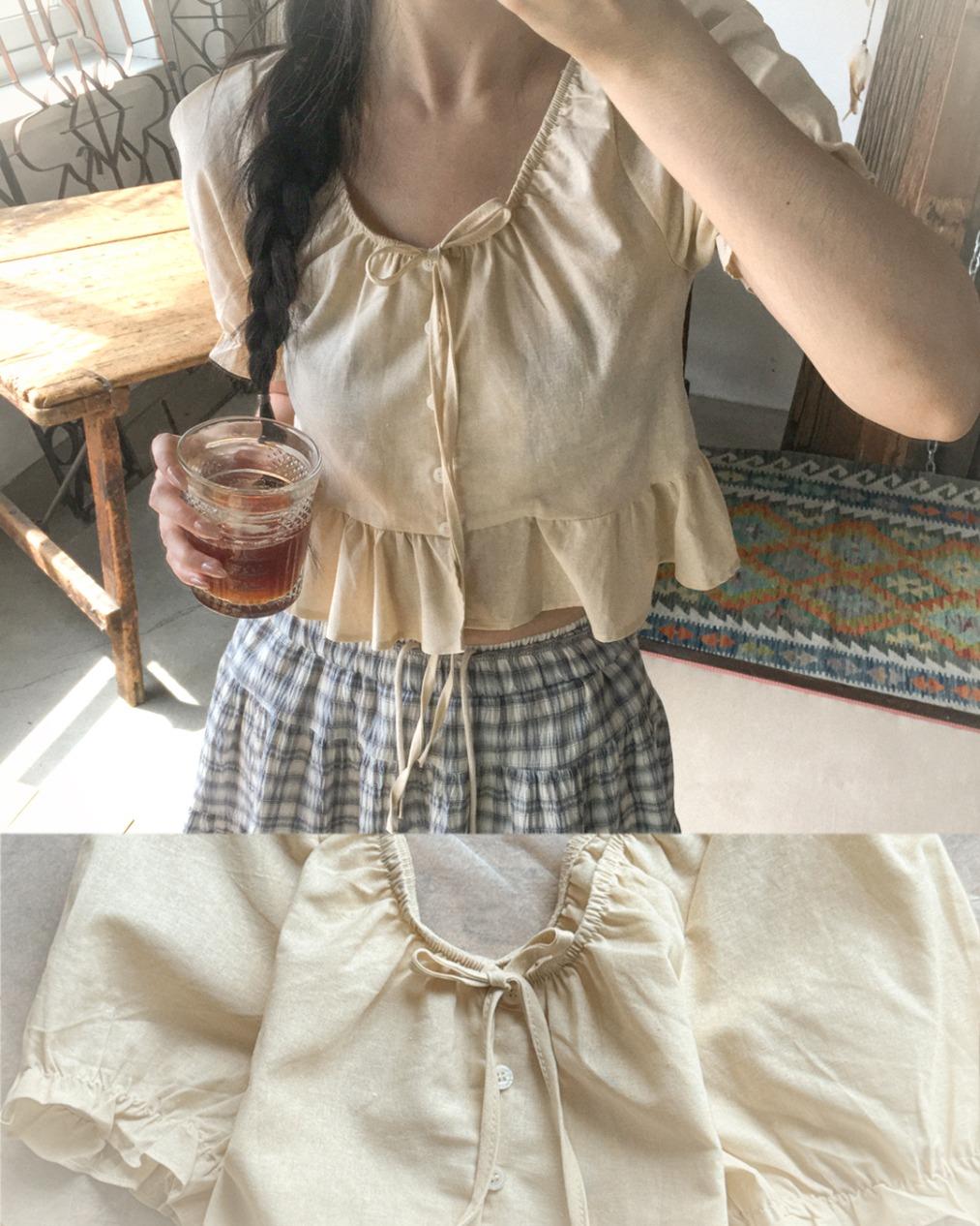 romantic puff ribbon blouse y0045