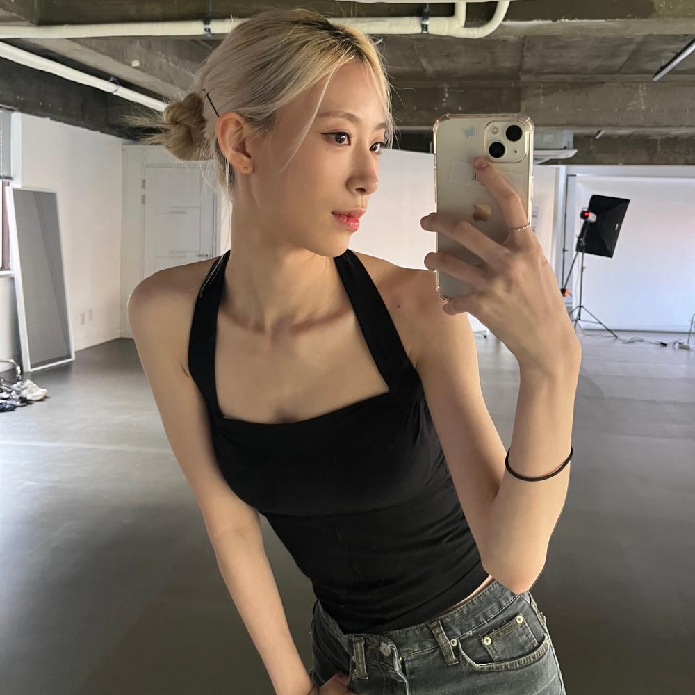 홀터넥 스판 탱크탑_블랙